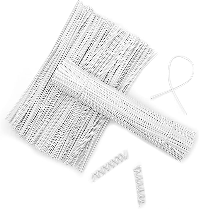 White Plastic Twist Ties Bulk, 6 Inch Reusable Twist Ties Garden Ties for Plants, 500 Pcs Metallic Twist Ties for Bread Bags, Vines and Wrapping Cords, Christmas Decor