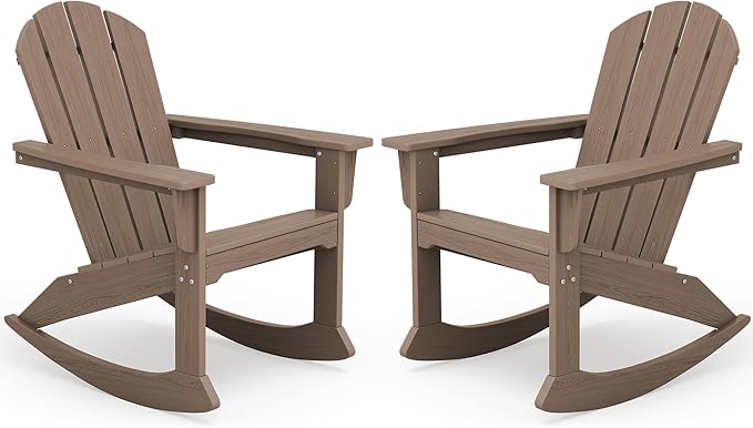 SERWALL Outdoor Adirondack Rocking Chairs Set of 2, All-Weather HDPE Adirondack Rocker Chair, Front Porch Rocker Chairs for Patio Lawn Porch Deck, Coffee