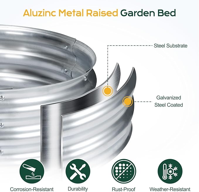 Aoodor Galvanized Raised Garden Bed Kit, 6.9 x 2 x 1 Ft, Oval Planter Box for Vegetables, Flowers, and Herbs, Outdoor Use, Silver