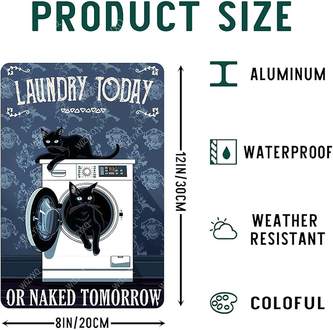 Funny Black Cat Metal Signs Cat Laundry Today Or Naked Tomorrow Vintage Tin Sign Retro Wall Decor for Laundry Room Bathroom Bedroom 8×12 Inches