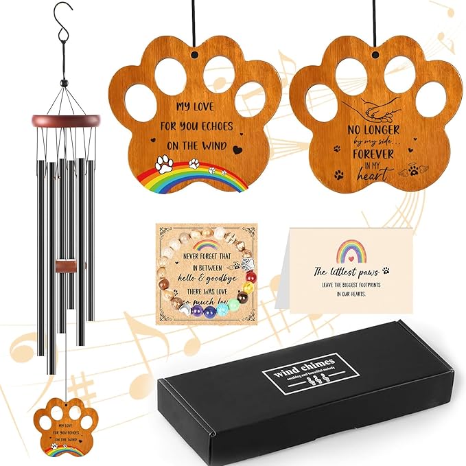 Memorial Gifts for Loss of Dog - Rainbow Bridge Pet Memorial Wind Chimes Pet Sympathy Remembrance Gift for Loss of Dogs in Memory of Dogs Wind Chimes for Outside Garden Patio Condolence