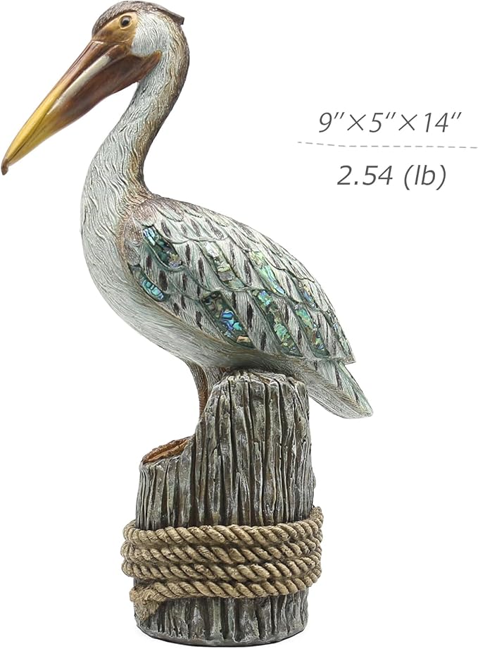 Lukitas Standing Pelican Statue and Sculpture Decor, Nautical Coastal Beach Bird Figurine, Creative Decorative Ornament for Home Garden Yard Lawn Outdoor, Resin 14''