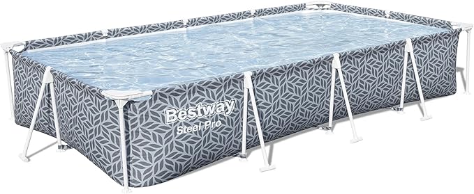 Bestway Steel Pro 12' x 6' 7" x 26" Rectangle Above Ground Outdoor Swimming Pool Set with DuraPlus Liner and FrameLink System, Gray