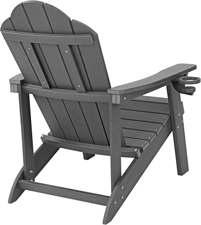 LUE BONA Matte HDPE Adirondack Chairs Set of 2 - Weather Resistant Seating with Cup Holder for Porch, Urban Patio, Deck & Fire Pit, Dark Gray