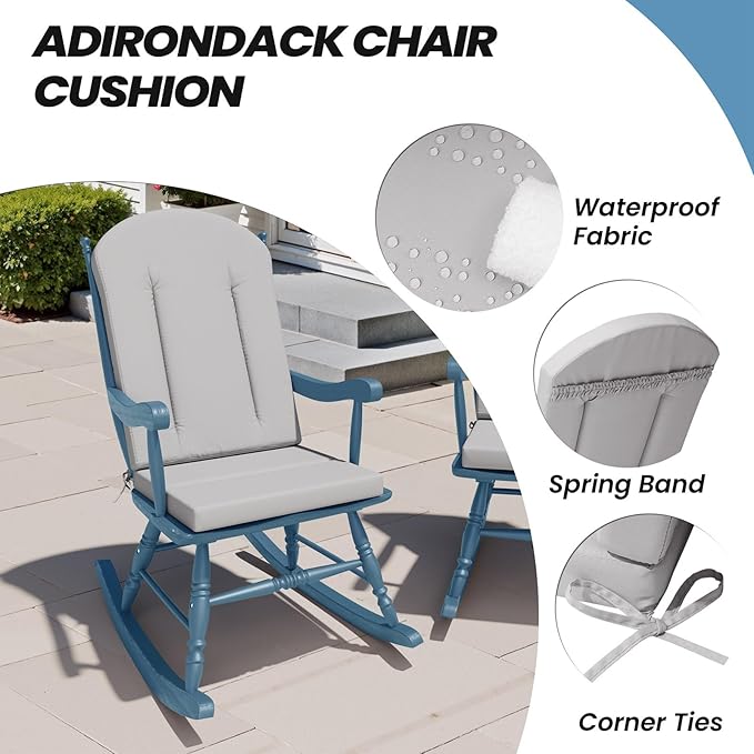 Crestlive Products 50x20 Inch Adirondack Chair Cushions Set of 2 Outdoor Rocking Chair Cushions Water Resistant High Back, Light Gray