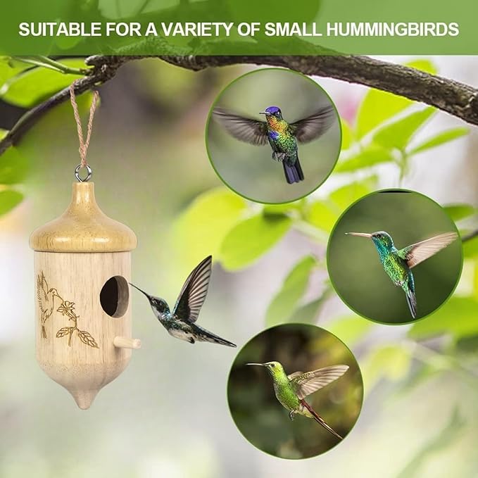 3 Pack Hummingbird House for Outdoors Hanging, Wooden Houses for Outside Nesting, Bird Houses for Garden Window Outdoor Home (Acorn Flowers and Birds)