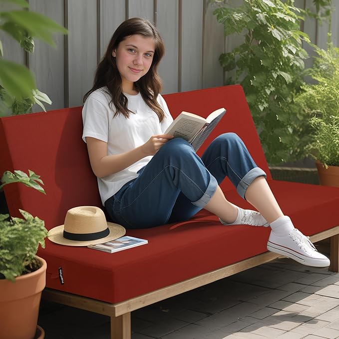 idee-home Outdoor Bench Cushion Waterproof, Bench Cushions for Outdoor Furniture, Patio Porch Swing Replacement Seat Pad with Ties for Garden Backyard, 48 x 18 Inch