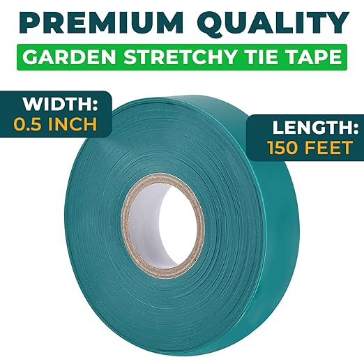 Stretch Tie Tape, 1/2" 150ft Garden Tie Tape, Reusable Garden Plant Ties Green Tapes for Plants, Thick Sturdy Plant Ribbon Garden Green for Branches Flowers Tomatoes Plant Use Indoor Outdoor