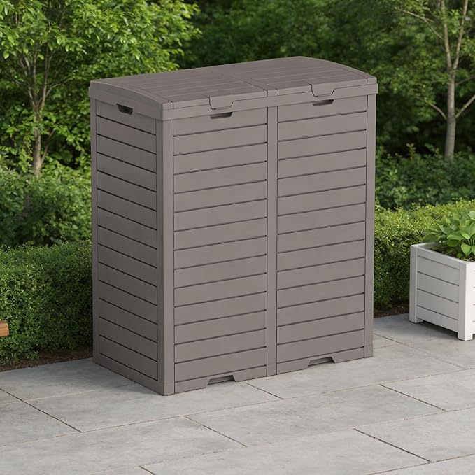 Outdoor Trash Can with lid, Waterproof, UV-Resistant Resin Garbage Can, Lockable Lid and Drip Tray, Animal-Proof, for Patio, Kitchen, Backyard and Deck (Grey, 76 Gallon)