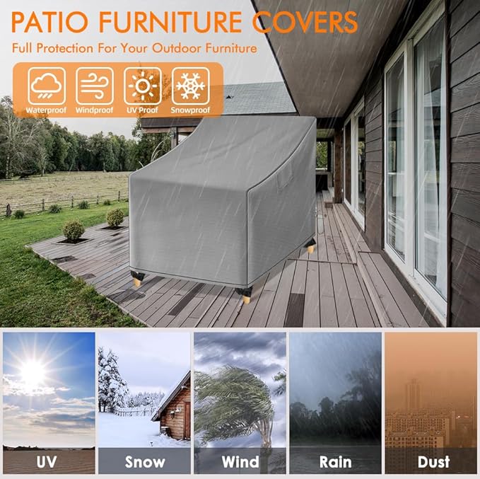 WLEAFJ Outdoor Chair Covers Waterproof, Gray Lawn Patio Furniture Covers, Heavy Duty Wicker Garden Sofa Chair Cover, 2 Pack - 30" W x 37" D x 31" H