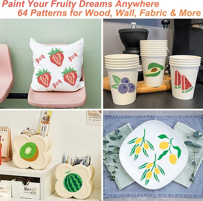 Fruit Stencils for Painting - 64PCS Fruit Patterns Small Stencils for Crafts & DIY Projects