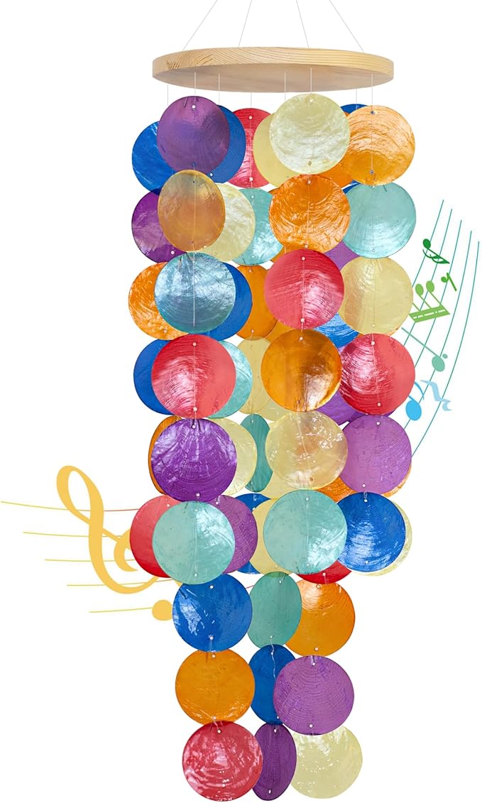 Wind Chimes for Outside - Handcrafted Rainbow Capiz Shells Windchime Coastal Style Decor for Indoor/Outdoors, Garden Decor, Great for Women, Wind Chimes Lovers and More