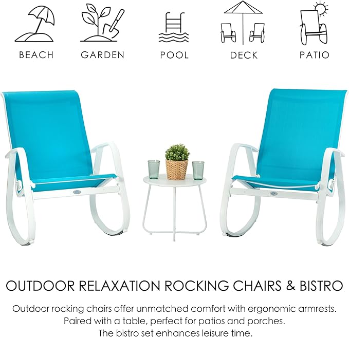 Kozyard Patio Rocking Chair Set of 3, Outdoor Contemporary Patio Rocking Sling Chair with Breathable Mesh Fabric Seat, Powder Coated Aluminum Frame for Patio, Porch, Yard, Garden