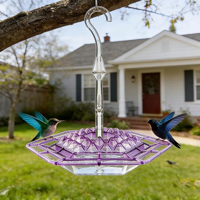 Hummingbird Feeders for Outdoors Hanging with 30 Feeding Ports Saucer Humming Bird Feeder Bee-Proof Leak-Proof No Drip, Easy to Clean and Refill (Purple)