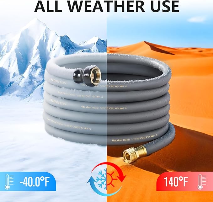 Garden Hose 5/8" x 50ft - Brass Rubber Heavy Duty Water Hose 600 PSI Burst Pressure, Durable Flexible Hose for Yard, Car Wash, Pets Gray