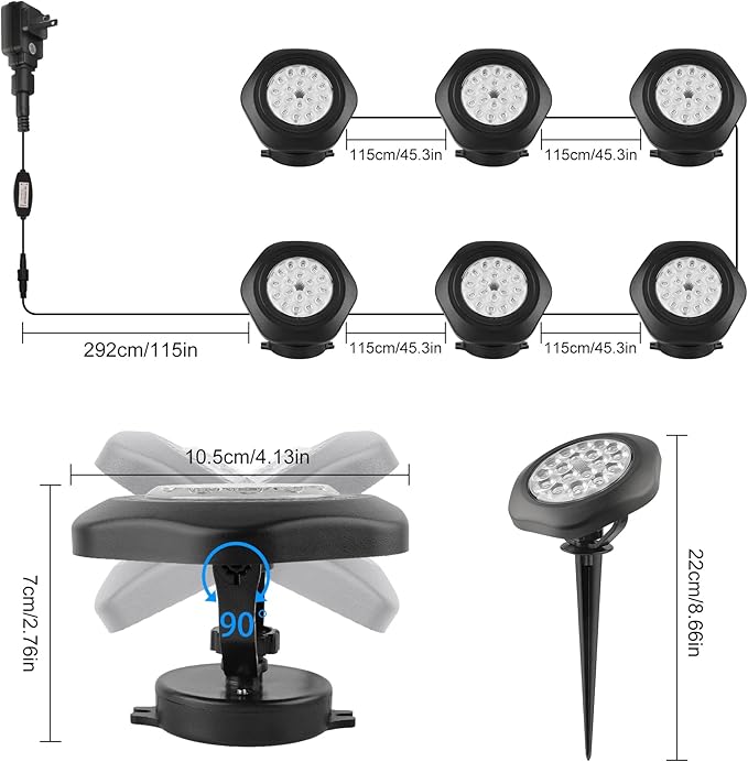 RGBW Pond Lights with Timer,18 LED Underwater Submersible Fountain Lights,Remote Control IP68 Waterproof Color Changing Landscape Spotlights for Fish Aquarium Tank Yard Garden Pool (Set of 6)