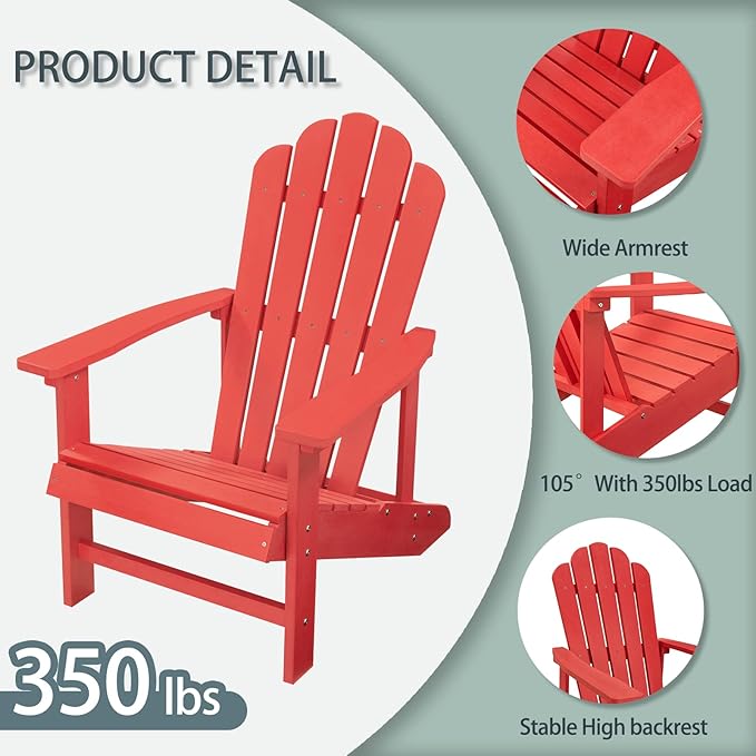 Adirondack Chairs Weather Resistant, Patio Firepit Chair, Sturdy Outside Chairs, Lawn Chairs, Easy Assembly 350lb, for Outdoor Patio Yard
