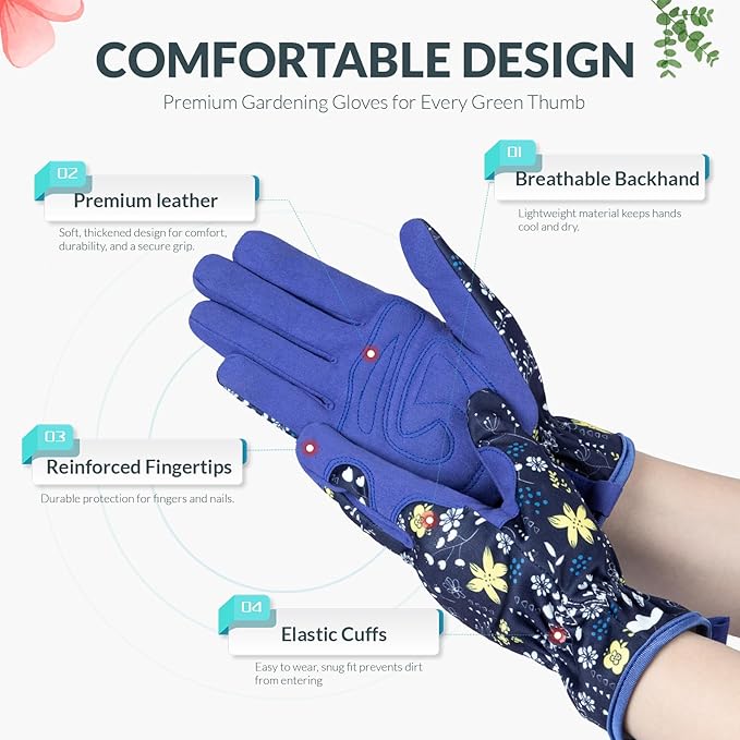 Baidast Garden Gloves, Breathable Leather Gardening Gloves Thorn Proof for Digging, Planting, Pruning