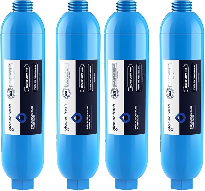 GLACIER FRESH Garden Hose End Pre-Filter for Swimming Pool, Hot Tubs, Spa, Inflatable Pool, Ponds, Greatly Reduces Bad Taste, Odors, Chlorin and Sediment, up to 8,000 Gallons, 4 Pack