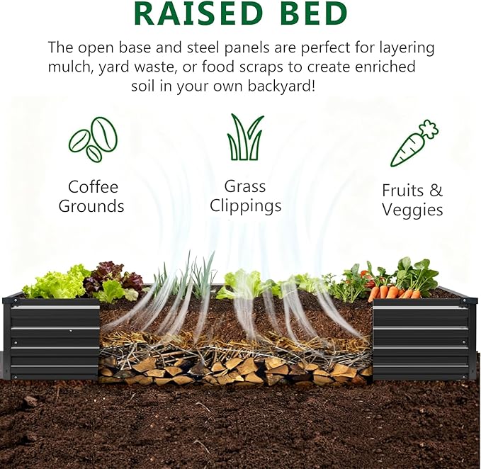 2 Pack 6x3x1FT Galvanized Raised Garden Beds Kit Outdoor Metal Gardening Planter Box for Vegetable Elevated Flower Herbs,Black