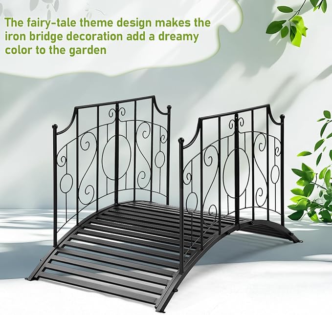 Outvita Metal Garden Bridge for Outdoor, Elegant Decorative Bridge with Powder-Coated Finish and Security Guardrail for Patio Pond Backyard Landscaping (Mirror)