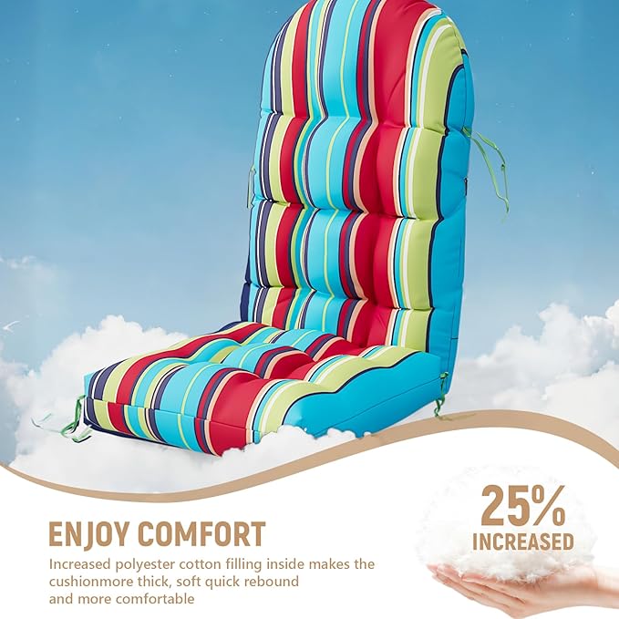 Adirondack Chair Cushion Set of 4, Rocking Chair Cushions, High Back Patio Cushions, Thickened Weather Resistant Patio Cushion with 6 Ties, Non Slip Fade & Waterproof