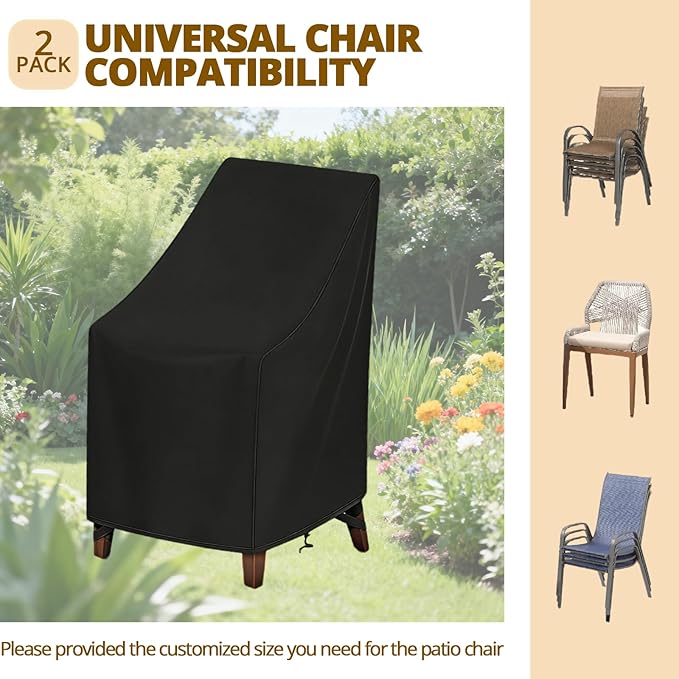 High Back Patio Chair Cover,Waterproof Covers for Stackable Dining Chairs,Outdoor Patio Furniture Seating Set Shield (25.6" L x 29.5" W x 47"H,2-Pcs)