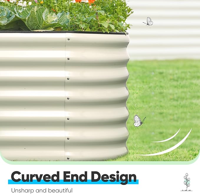 Quictent Galvanized Raised Garden Bed Kit, 6x3x2 ft Oval Metal Planter Box Tall for Vegetables Outdoor Backyard, Rubber Strip Edging Included, Beige
