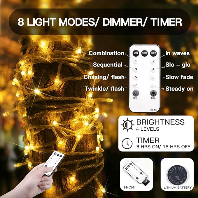 suddus 300 Led Connectable Christmas Lights Outdoor Waterproof, 99ft Christmas Tree Light Plug in with Remote, Warm White String Lights Indoor for Dorm Xmas Holiday Yard Party Porch Patio Garden Decor