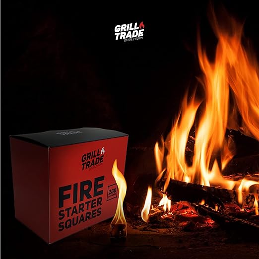 Grill Trade Fire Starters for Wood Stove, Fireplace, Campfires, Grill, Fire Pit, Barbeque - 288 Pieces Indoor Outdoor Starter Squares