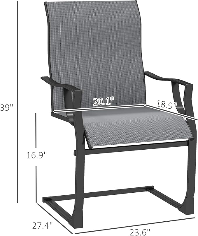 Outsunny Patio Dining Chairs Set of 2, Outdoor C Spring Dining Chairs Set w/High Back, Armrest, Breathable Fabric & Metal Frame, Heavy Duty Outdoor Chairs for Backyard, Deck, 256LBS, Light Gray