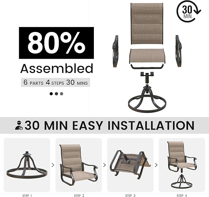 Patio Swivel Chairs Set of 4, Outdoor Dining Chairs with High Back, All-Weather Swivel Rocker Chair for Lawn, Porch or Garden