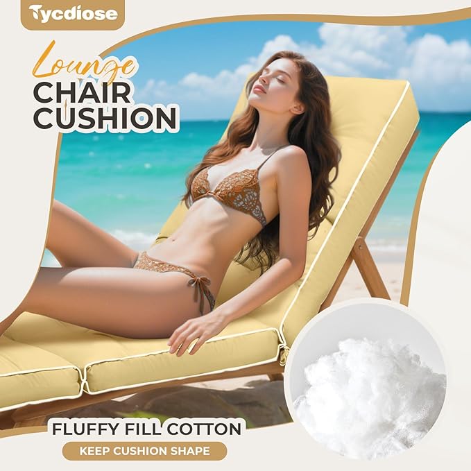Outdoor Chaise Lounge Chair Cushion, Waterproof Non-Slip Patio Chaise Lounge Cushions for Outdoor Furniture, Thickened Patio Pool Lounger Chair Cushion, 76.4 x 22.8 x 4.7 Inches, Khaki