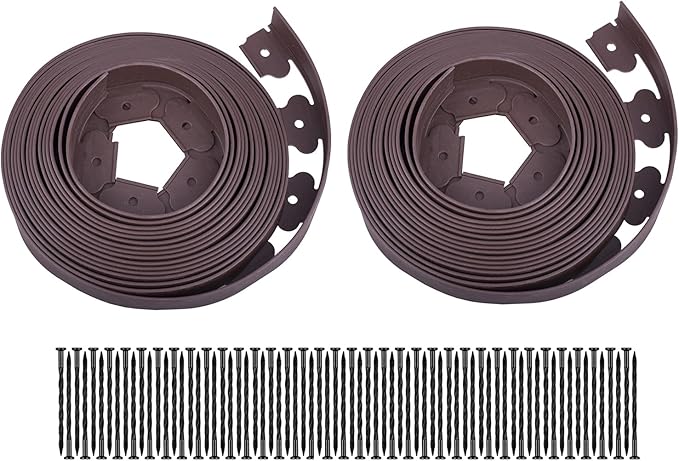 Garden Edging，80ft Landscape Edging with 100 Spikes for Lawn 2 Inch Tall (Brown, 80FT)