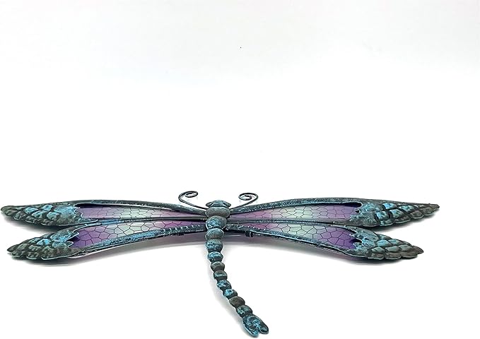 Metal Dragonfly Wall Decor, Handmade Mosaic Glass & Iron Art for Outdoor Garden, Patio, Fence, Vibrant Purple Wall Art Sculpture (15 Inch) - Bedroom, Living Room Decorative Ornaments