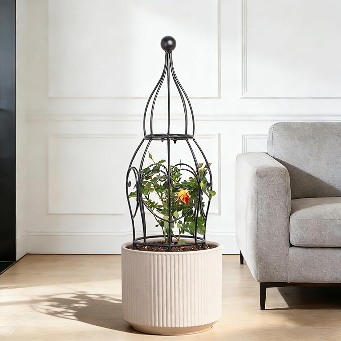 26” Metal Garden Obelisk Trellis for Climbing Plants - Sturdy & Stylish Support for Roses, Bougainvillea, and Potted Plants - Ideal Decorative Accent for Vertical Gardening Indoors & Outdoors