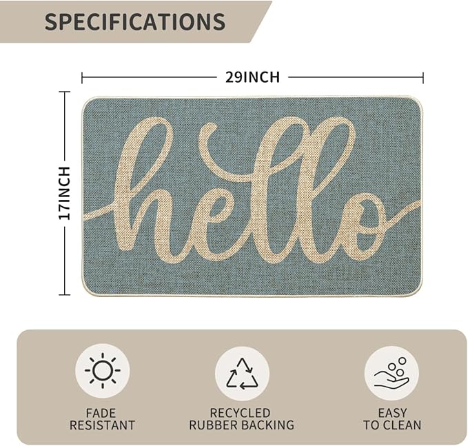 Artoid Mode Blue Hello Winter Doormat, Christmas Home Decor Low-Profile Switch Rug Door Mat Floor Mat for Indoor Outdoor 17x29 Inch