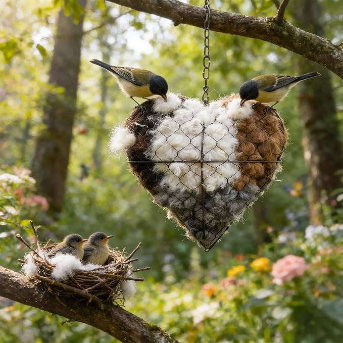 Handmade Fiber Bird Nesting Heart,Birds Nests Material Holder,Winter Tree Shelter for Wild Bird,Hummingbird Houses Nest Boxes Gifts for Outside Garden Art Birdhouse, Birds Lovers