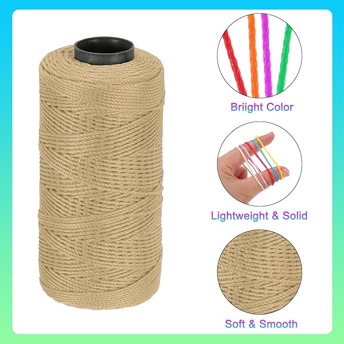 MECCANIXITY Nylon String 3 Strands Twisted Mason Line 1.5mm x 218 Yards Nylon Twine String for DIY Projects, Home Improvement, Gardening, Gift Wrapping, Christmas Party Supplies, Dark Khaki