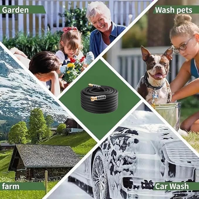 Heavy Duty Premium Garden Hose 90ft x 5/8", 300PSI Working, 1000PSI Burst, Hybrid Rubber Water Hose with Transparent Swivel Handle - Hot/Cold Water - Five Layered Braiding with Brass fittings (Black)
