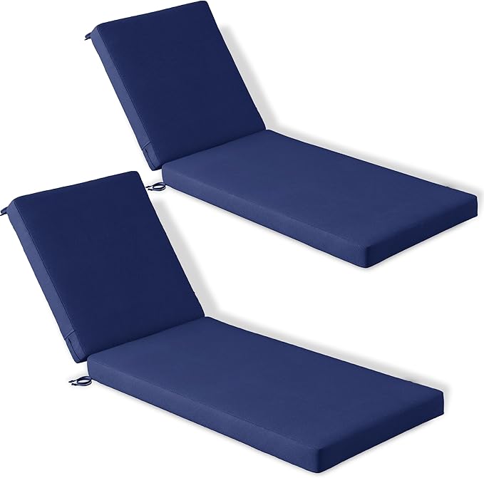 Codi Chaise Lounge Cushions Outdoor, Pool Lounges Chair Cushion Set, Waterproof for Patio Furniture, 72 x 22.5 x 3.5 Inch 2PK Navy