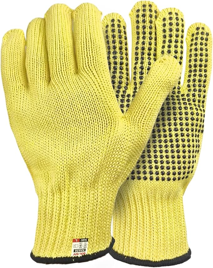 Heat Cut Resistant Gloves,Aramid Oven Gloves with Fingers,Heat Resistant Up to 550°F, silicone beads Thick Knit Design,Machine Washable - Grill Mitts for Men & Women(silicone beads, Large)