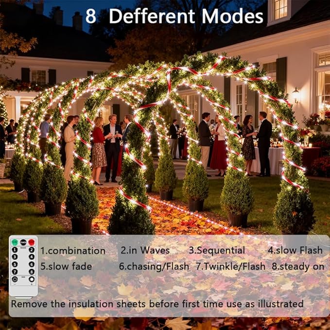 Solar Rope Lights 33Ft 100 LED Rope Lights for Outside 8 Modes White Fairy Light Solar Outdoor for Patio Fence Party Garden Yard Home Holiday Tree Decoration Candy Color