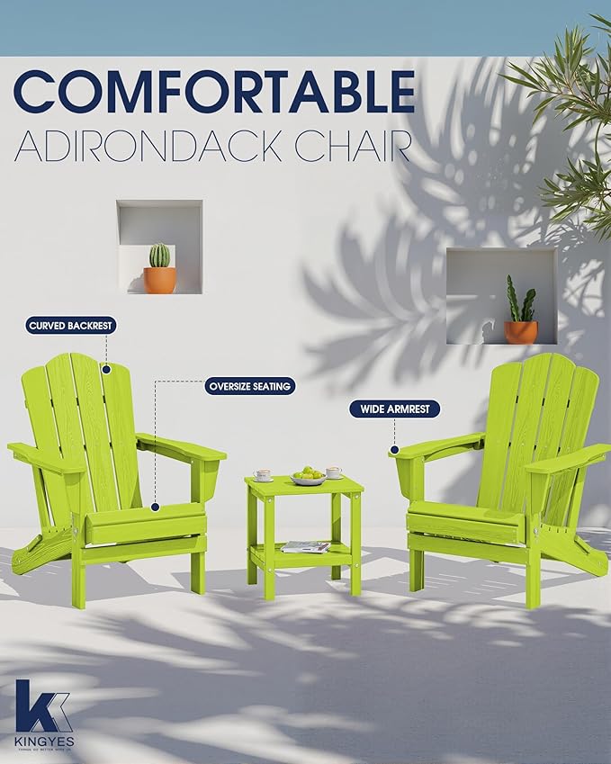 KINGYES Folding Adirondack Chair Set of 6, HDPE All-Weather Folding Adirondack Chair, Apple