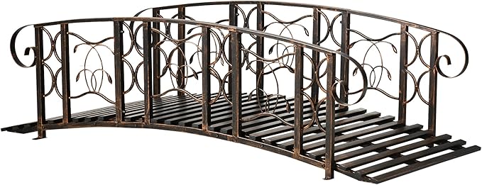 6' Metal Arch Backyard Garden Bridge with 660 lbs Weight Capacity, Safety Siderails, Easy Assembly, Brown