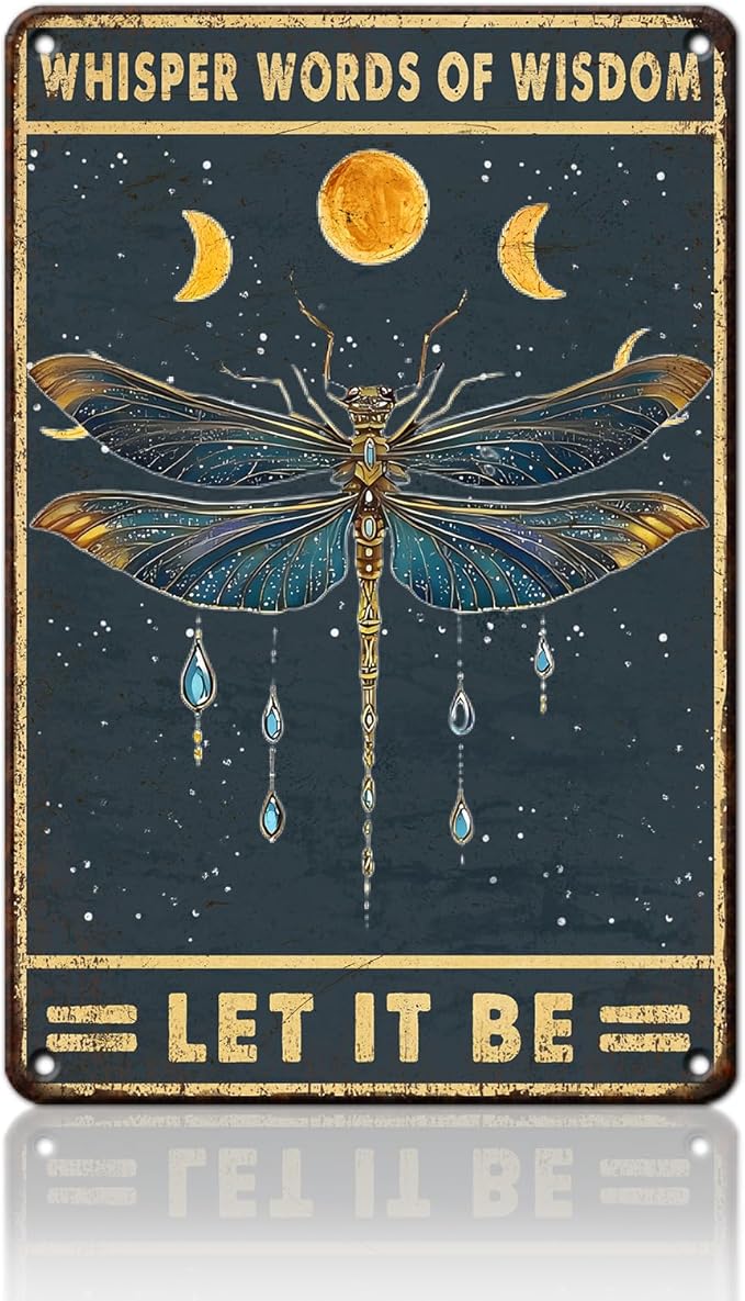 PEACHGARDEN Vintage Dragonfly Metal Sign Whisper Words of Wisdom Poster Dragonfly Wall Decor for Yard Garden Patio Farmhouse Bar Man Cave Wall Decor 8x12inch