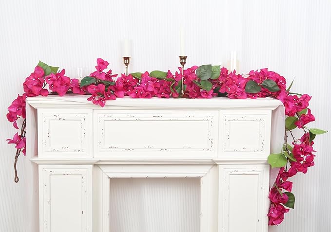 IPOPU Deep Pink Bougainvillea Artificial Garland 5.9FT 1 PCS – Faux Bougainvillea Vines, Silk Flower Garland for Outdoor Wall, Wedding, Party Backdrop