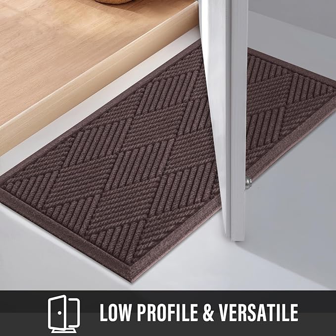 Sturdy Front Door Mat, Absorbent Muddy Dirt Resist Welcome Door Mats Outdoor Indoor, Stain and Fade Resistant, Non-Slip Rubber Backing Low Profile Doormat for Entryway, 72×24, Coffee