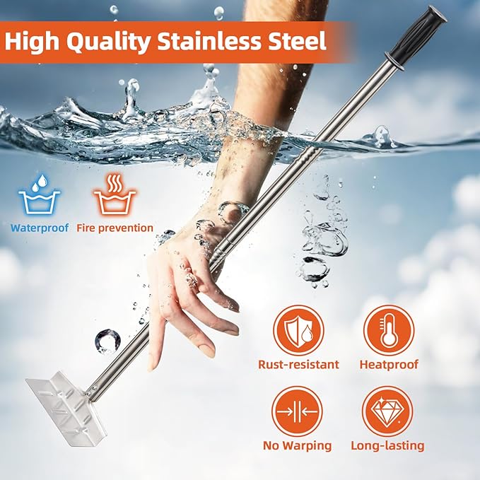 BBQ Charcoal Rake, 29 Inch Grill Ash Removal Rake for Fireplace Wood Stove Pizza Oven, Stainless Steel BBQ Cleaner Poker Scraper, Heavy Duty Barbecue Grilling Utensils Tool for Smoker,Ceramic,Kamado