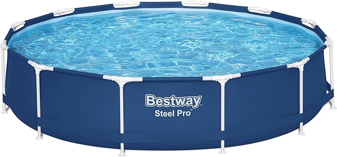 Bestway Steel Pro 12 feet x 30 inches Round Above Ground 1,710 Gallon Pool Set with DuraPlus Liner, 530 Gallon Pool Filter, and Repair Patch